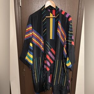 Vintage Black Multicolor Stripe Kimono